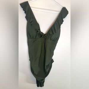 Cupshe Olive Green Ruffle Tummy Control One Piece Women's Size XL